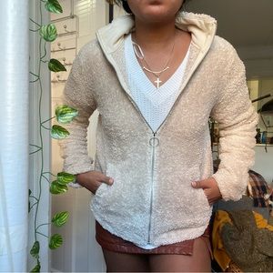 H&M Fuzzy Zip-Up Light Beige Sweater